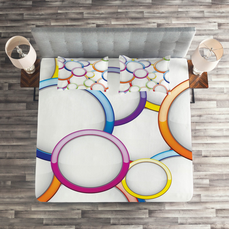 Modern & Contemporary Polyester Geometric Shapes Coverlet, King Bedspread + 2 Shams