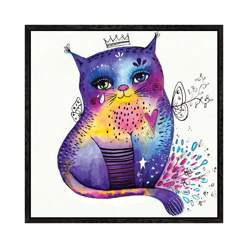Kitty Says Herrreow by Tamara Laporte - Print on Canvas, 93.98 cm H x 93.98 cm W, Black Framed