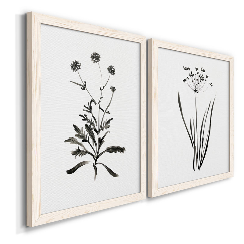 Inky Botanical I - Ensemble de 2 peintures sur toile encadrées, H 44 po x l 31 po x P 1 po, Cadre blanc