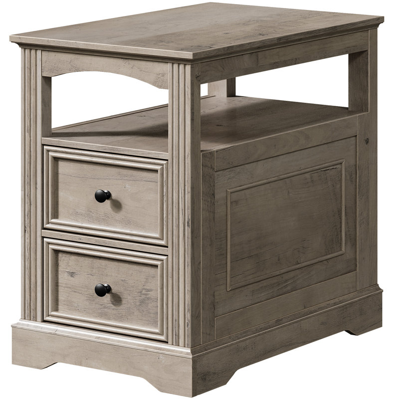 Table de bout de ferme 24,6 "avec 2 tiroirs, table d'appoint étroite avec rangement et tablette ouverte, table de chevet en bois