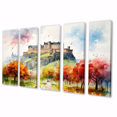 Art mural 5 pièces, "Forteresse médiévale en Angleterre I"