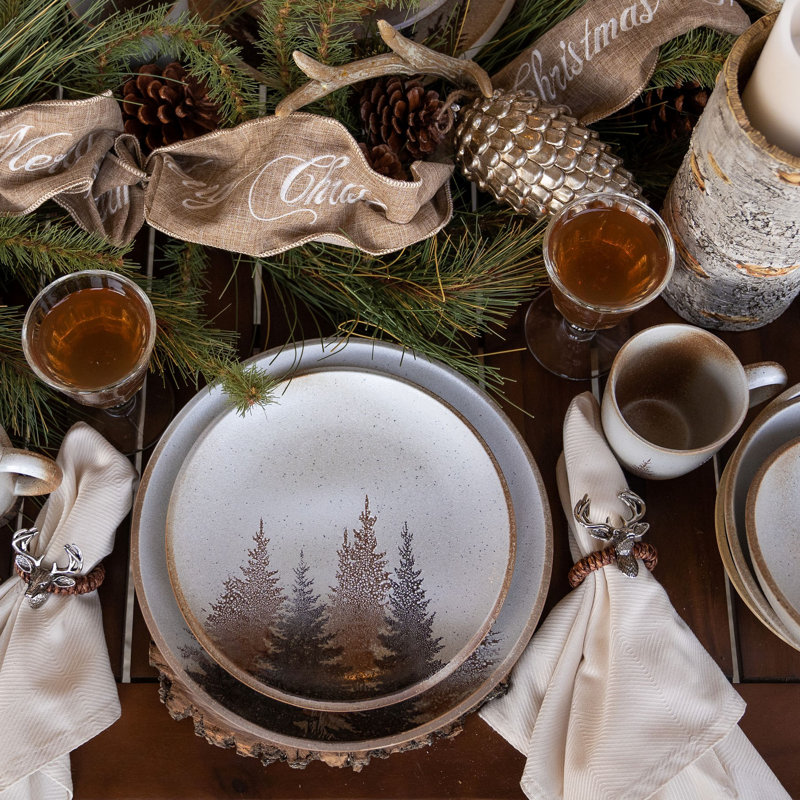 Christmas Variegated Glaze Porcelain 16-Piece Dinnerware Set