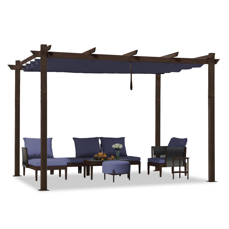 Purple Leaf Aluminium Pergola With Canopy, Navy Blue, 96"H x 144" W x 118" D