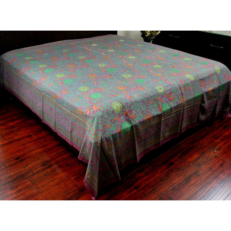 Nappe faite main en coton tournesol, L 70 po x H 104 po, Bleu / Gris
