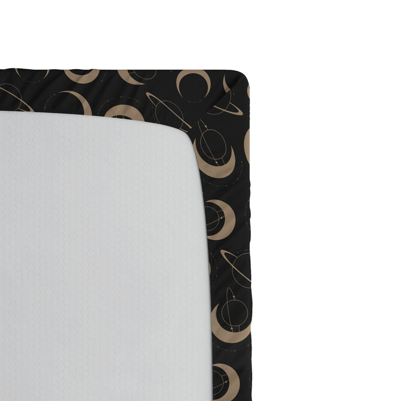 Ambesonne Outer Space Fitted Sheet Crescent Rings Saturn Calking Size Pale Taupe and Dark Grey, Full Fitted Sheet