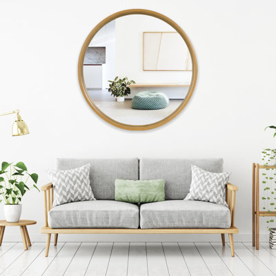 Wood Round Wall Mirror for Bathroom Bedroom Vanity Home Decoration