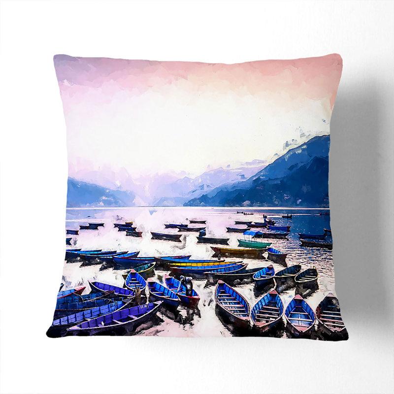 Boats On Phewa Tal Lake In Nepal In Abstract Square Throw Cushion, Black, 55cm H x 55cm W x 20cm D