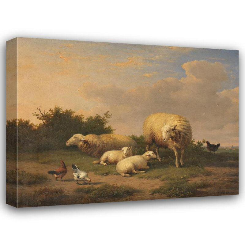 «Sheep and Lambs» par Eugène Joseph Verboeckhoven - Art mural sur toile tendue avec châssis, H 14 po x l 18 po