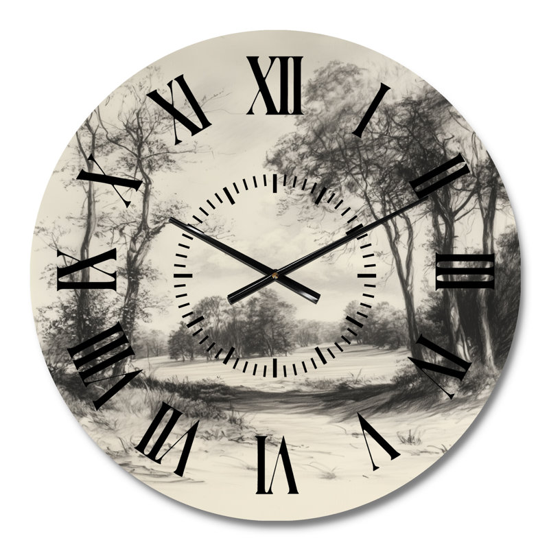 Horloge murale en métal « Forêt vintage dans la campagne anglaise I » - Nature, Petit
