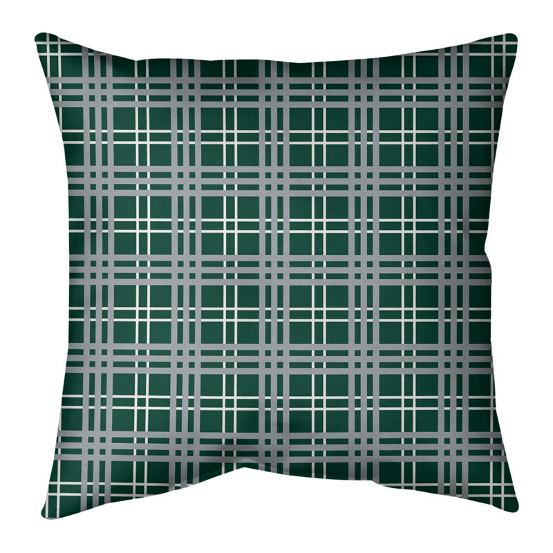 Housse de coussin carré et insert, 20 po X 20 po, Vert chasseur / blanc / gris, Polyester / bourre de polyester
