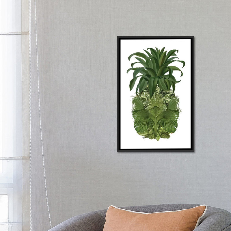 «Floral Pineapple IV», impression sur toile, H 26 po x l 18 po x P 1,5 po, Toile avec cadre noir, Non mat