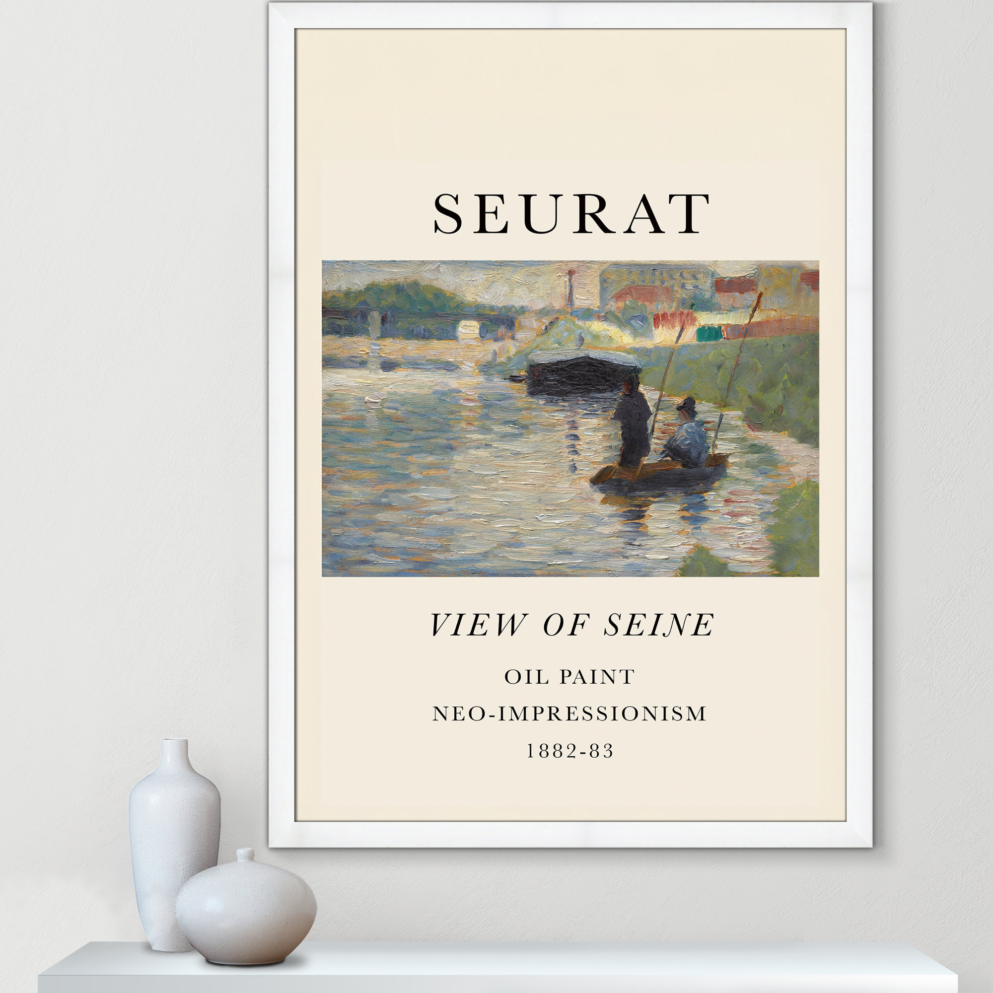 View Of Seine by Georges Seurat, White Single Picture Frame, 49" H x 35" W x 1.25" D, No