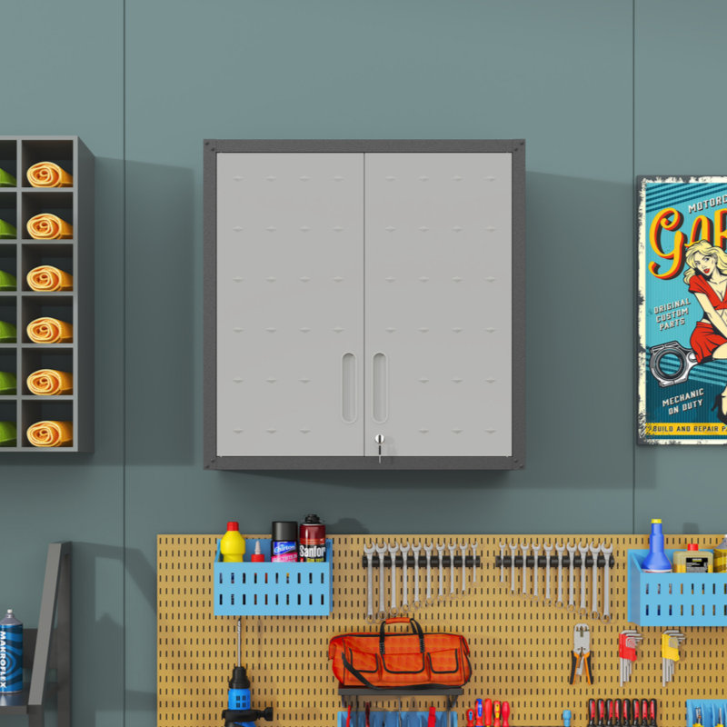 Metal Wall-Mounted Tool Storage Cabinet With Locking Door And 1 Shelf 1 Opened Drawer