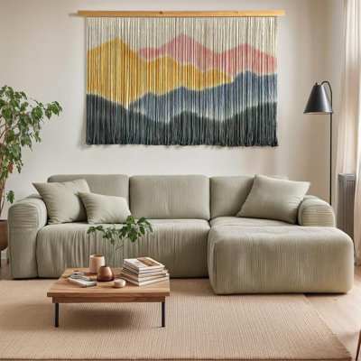 Woven Boho Macrame Wall Hanging Home Decor Tapestry Dip-Dyed Large Modern Fiber Colorful Mountain Landspace For Living Room (Light Pink)
