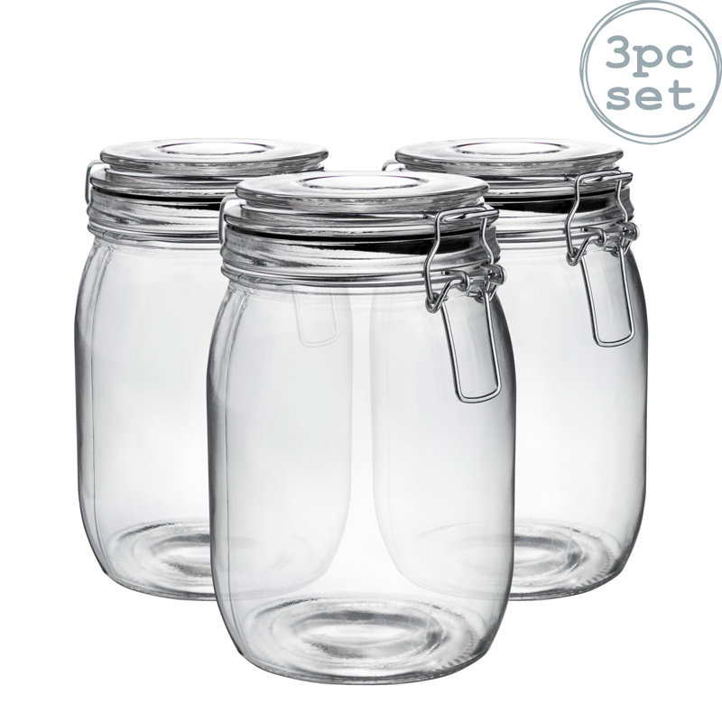Argon Tableware - Glass Storage Jars, 17cm H x 10.5cm W x 10.5cm D, Clear/Black