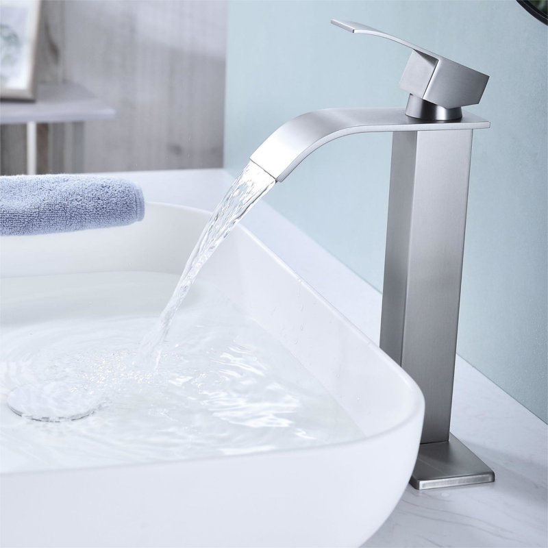Brushed Nickel Waterfall Bathroom Faucet with Pop-Up Drain
