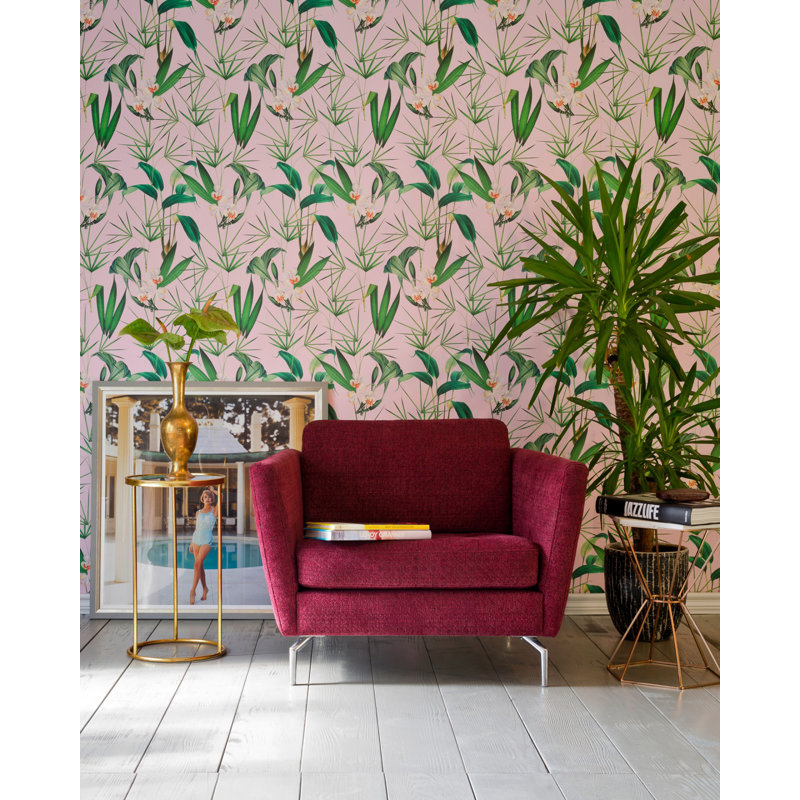 Palm Springs Floral Wallpaper Roll, Green/White/Pink