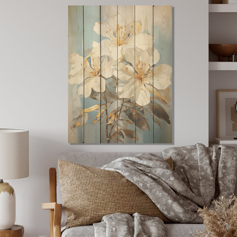 Essence de simplicité rhododendron I - Art sur bois de rhododendron sur bois de pin naturel, H 32 po x l 24 po