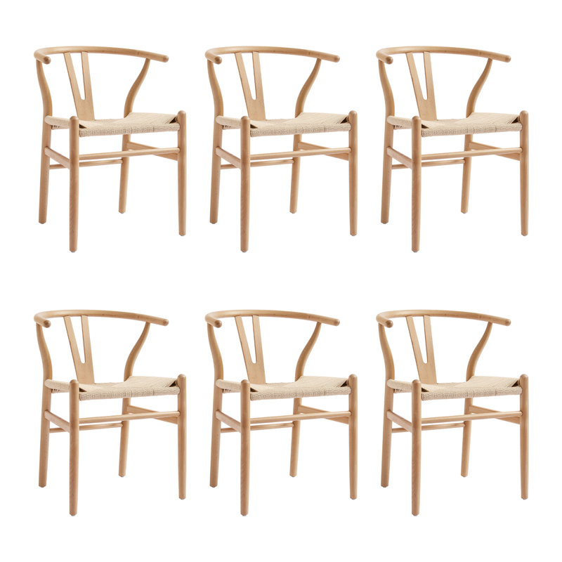 Chaises de salle à manger en bois massif tissé, aucun assemblage requis, Light Natural, 6