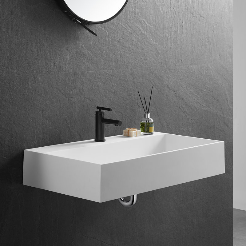 Matte White Solid Surface Rectangular Wall-Mount Bathroom Sink