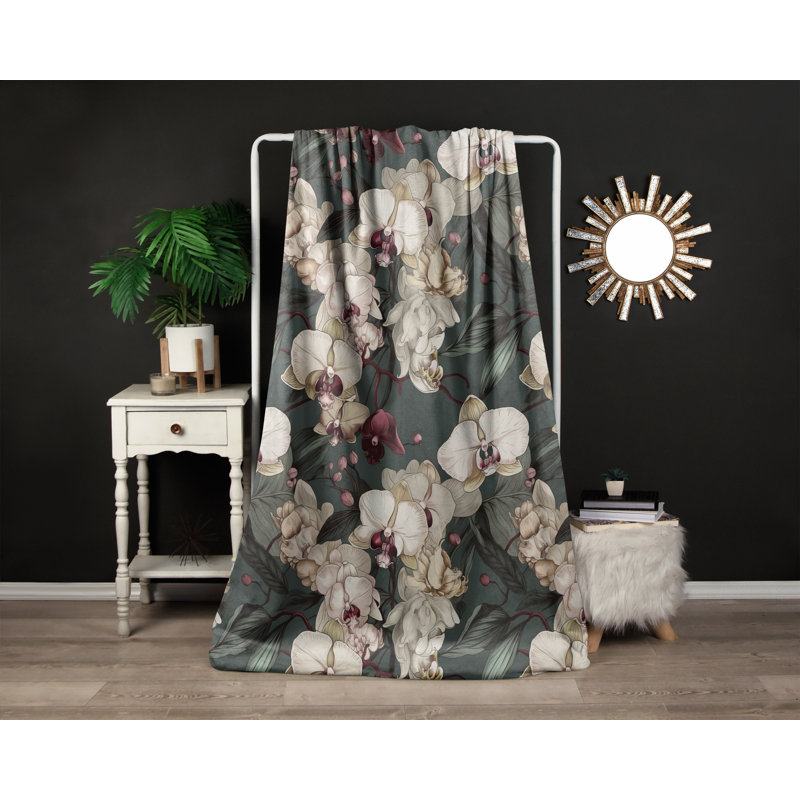 Throw Blanket, 51" W x 60" L, Floral/Abstract, Green/Beige/Red