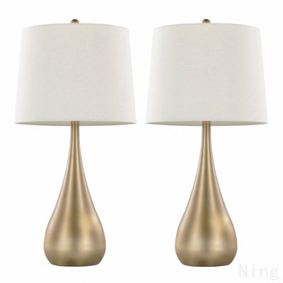 29" Contemporary Metal Table Lamp In Gold Metal With White Linen Shade From Grandview Gallery  - Set Of 2