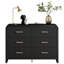 Commode à 6 tiroirs cannelés pour chambre à coucher, commode en bois moderne de 47,2 po de largeur avec bord incurvé, armoire de rangement pour le salon, noir-1630593144