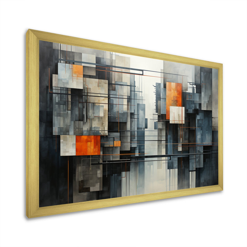 Impression sur toile, "Hardedge Art Urban Geometric I", Cadre doré simple, H 34 po x l 44 po x P 1,5 po