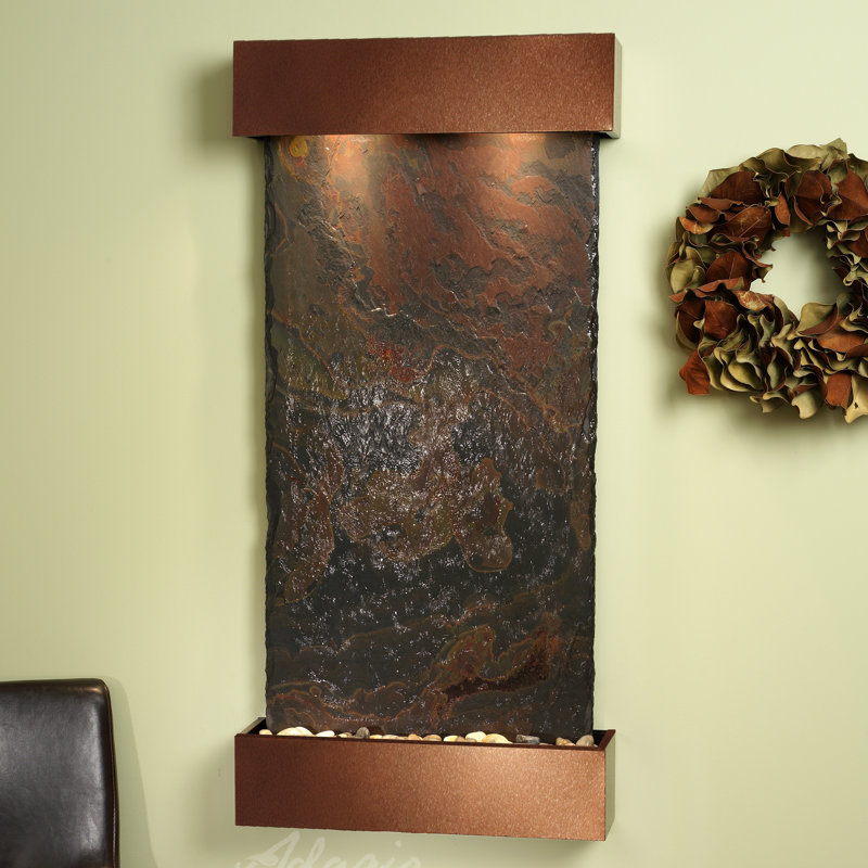 Fontaine murale en acrylique avec lumière Henn, Ardoise multicolore, Brun terrain boisé