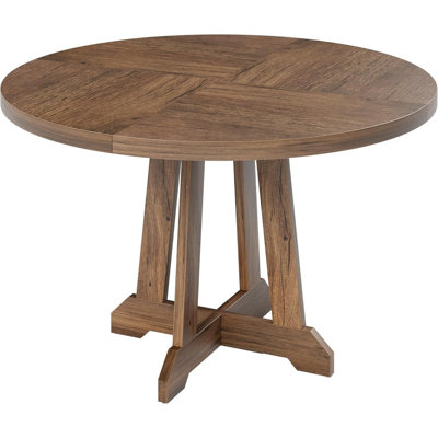 47" Round Dining Table for 4-6, Farmhouse Wooden Kitchen Table with Adjustable Legs, Brown by Ophelia & Co.