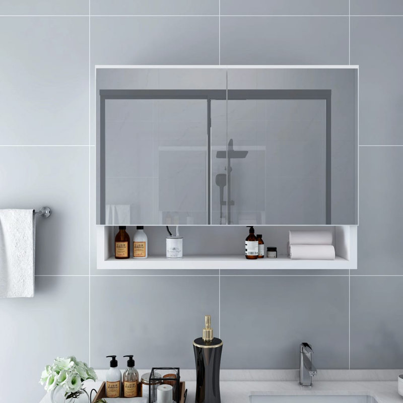 17 Stories Bathroom Mirror Cabinet 80X15x60 Cm MDF, White/Silver