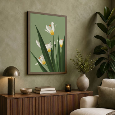 White Flowers Rising Botanical - Wrapped Canvas