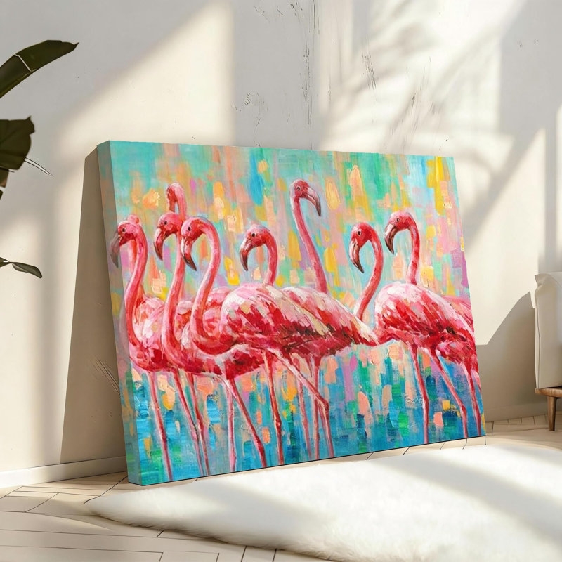 A Flock of Pink Flamingo Canvas Support