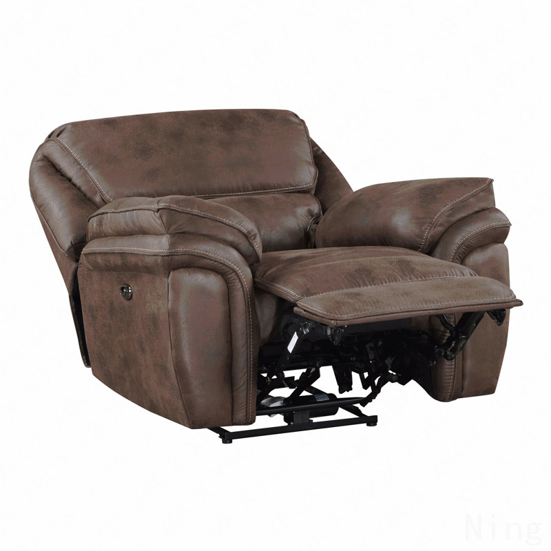 Brown Microfiber Power Recliner - Plush Modern Design, USB Port, Solid Wood Frame, Brown