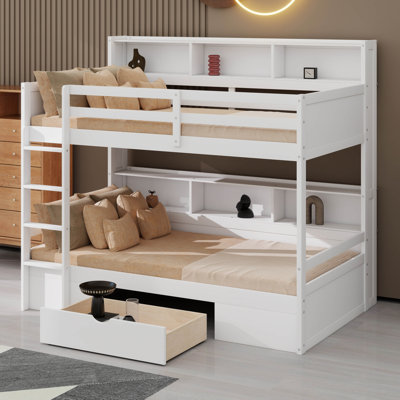 Bunk Bed Twin  Size With Storage,Wood Twin Bunk Beds With  Shelves  And Drawers