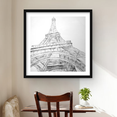Croquis de la Tour Eiffel en noir et blanc - impression mat encadrée