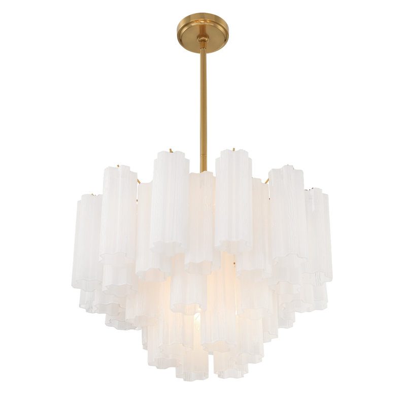 Arras 9-Light Chandelier, H 14,25 po x l 22 po x P 22 po, Blanc laiteux, Laiton vieilli