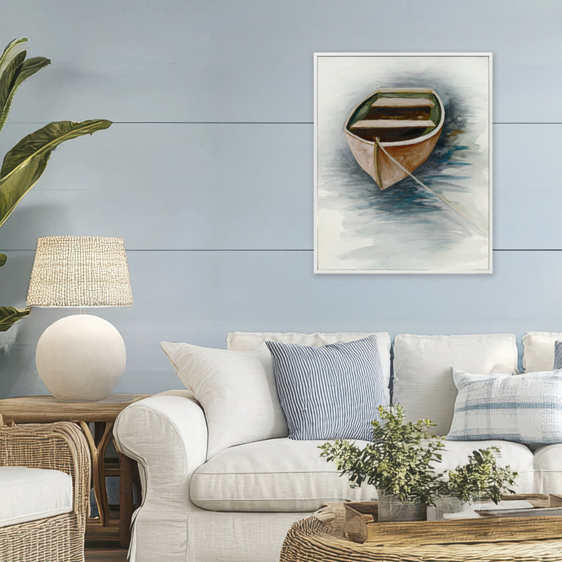 Giclée encadrée par Sunset Drift Boat, conception de Jacob Q, H 30 po x l 24 po, Estampe numérique encadrée blanc bord de mer