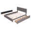 Grand lit plateforme tapissier avec 2 tiroirs et lit gigogne simple TG, lin gris, bouton, lit à lattes, sans sommier tapissier, option pour économiser de l'espace