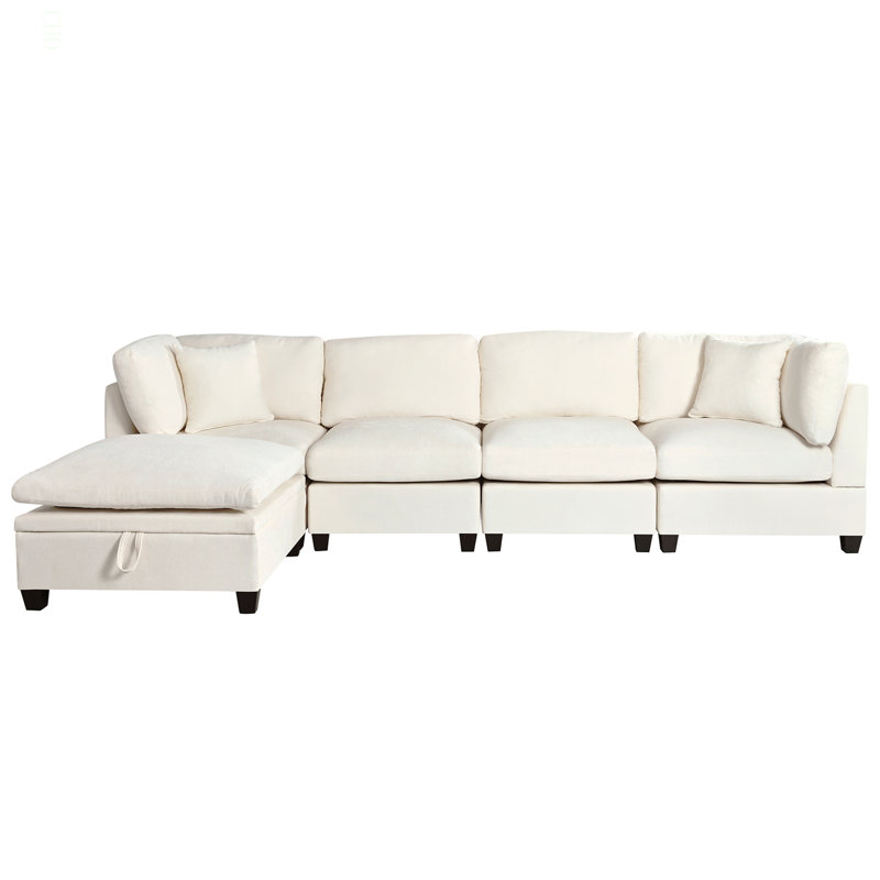Canapé modulaire rembourré avec repose-pieds de rangement amovible, 2 porte-gobelets dissimulés, canapé modulaire pour appartement de salon (5 places)