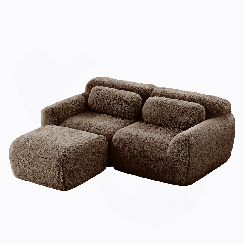 Canapé en forme de L sans os, tissu moelleux et moelleux, avec méridienne éponge haute densité 32D, aucun assemblage requis, conception ergonomique inférieure antidérapante, avec coussins décoratifs, convient aux chambres à coucher, chocolat