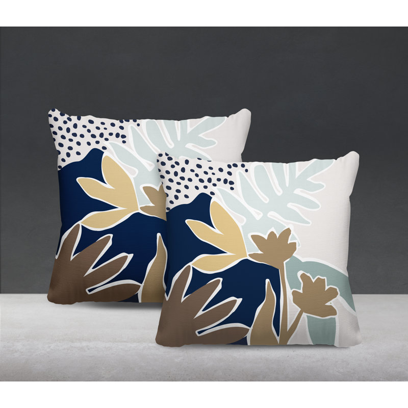 Jeté carré en polyester / mélange de polyester intérieur / extérieur, L 19 po x H 19 po, Gris / bleu marine / beige