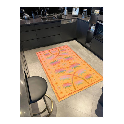 Orange Leaf Patterned Woven Base Carpet
