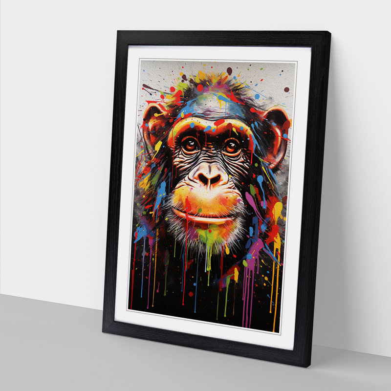 Monkey Modern - Single Picture Frame Print on Wood, 34cm H x 25cm W x 2cm D, Black Framed