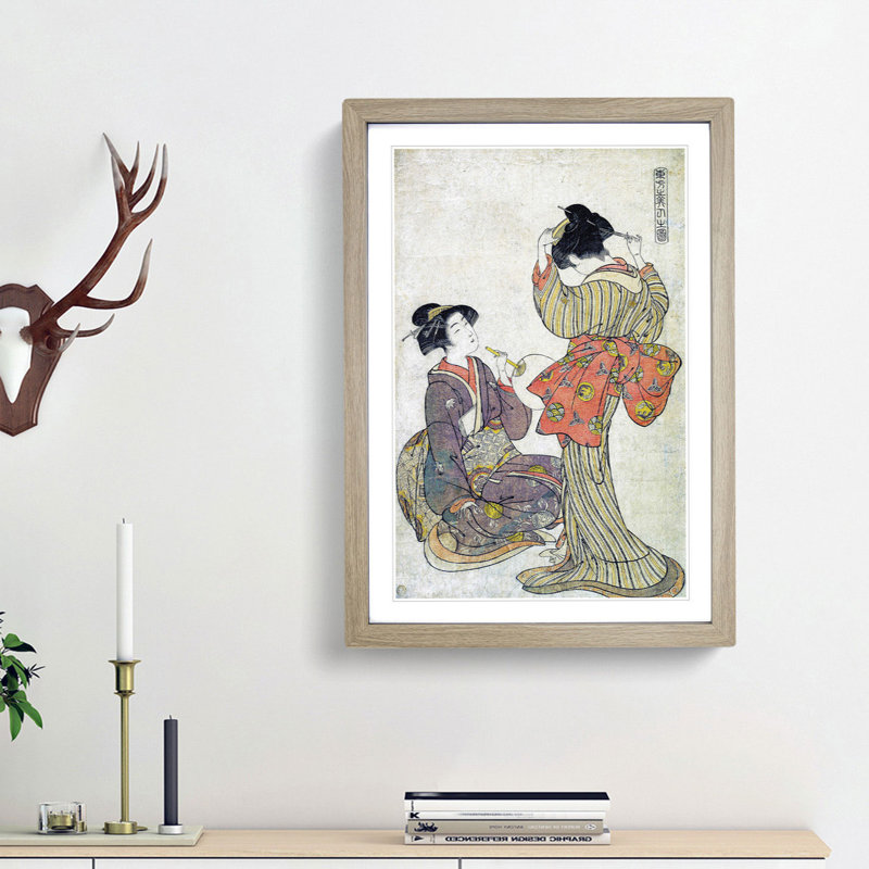 Eastern Beauties by Kitao Shigemasa - Picture Frame Art Print, 36cm H x 27cm W x 2cm D, Oak Framed