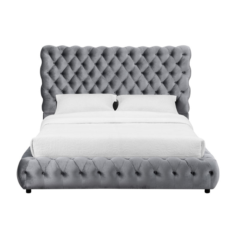 James Solid Wood Bed, Gray, Queen