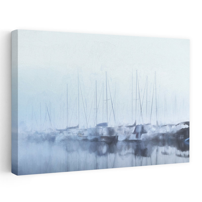 Misty Marina - voiliers côtiers dans la brume, art paisible, H 16 po x l 24 po