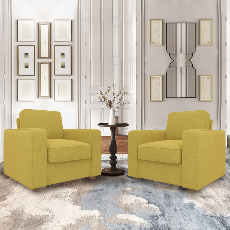 Fauteuil club de 36,5 po de largeur Hepler, Lin jaune