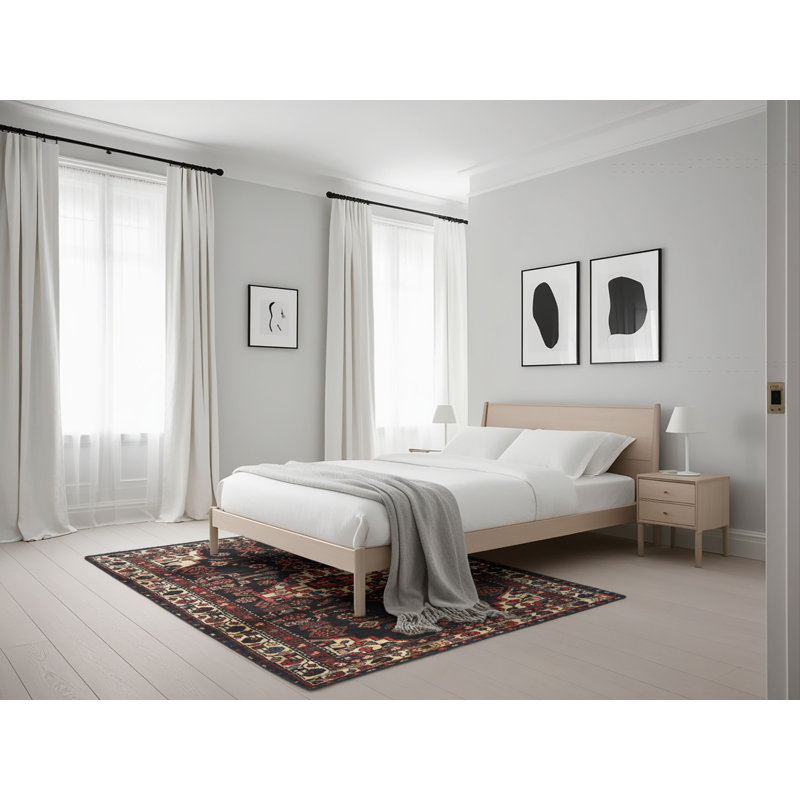 Tapis noir/rouge/beige traditionnel Ganta, Rectangle 5 pi x 7 pi