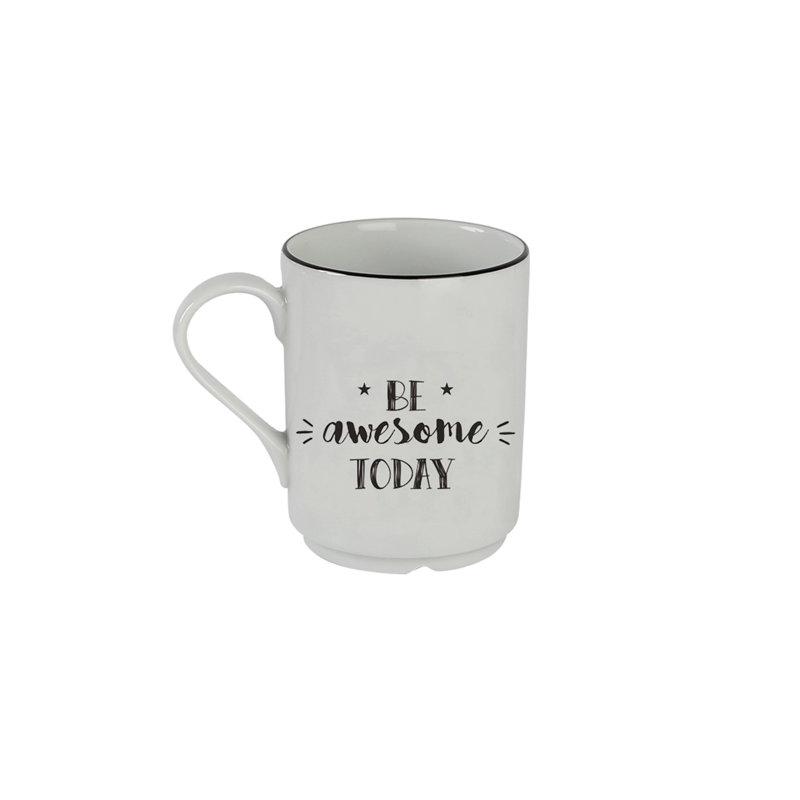 Be Happy White Ceramic 4-Piece Mug Set